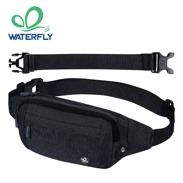 Black nylon waist pack or fanny bag shown with a strap and a separate pouch.