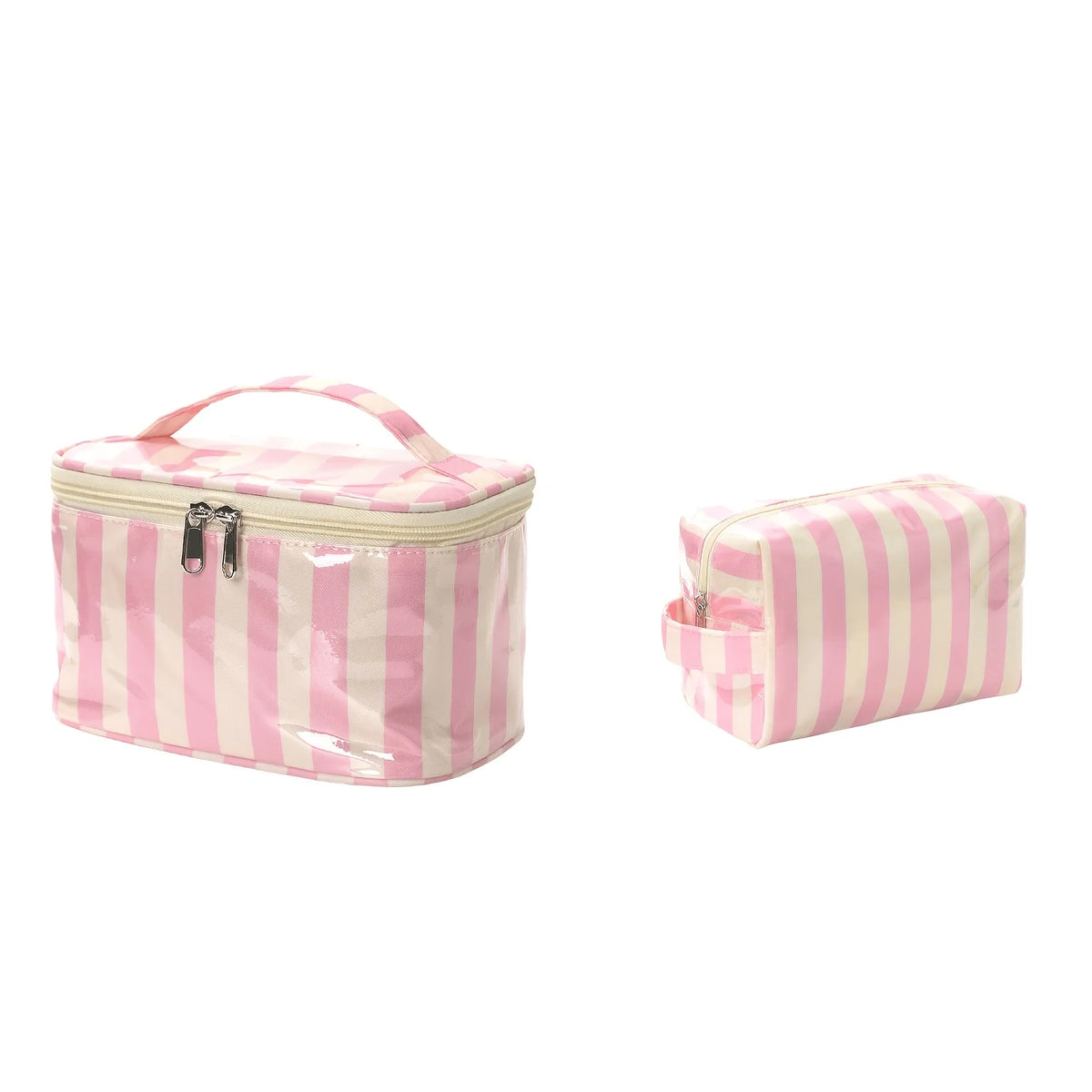 Bolsa de almacenamiento cosmético a rayas rosas y blancas para maquillaje y artículos de tocador