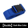 Dark blue luggage identification strap with a black buckle