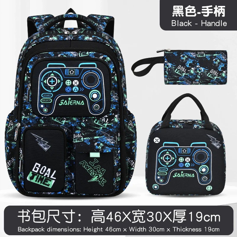 Black Saierna backpack and matching hand carry bag set for kids