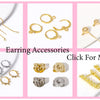 A collection of various gold-colored earring accessories including hoops, studs, and chains for crafting.