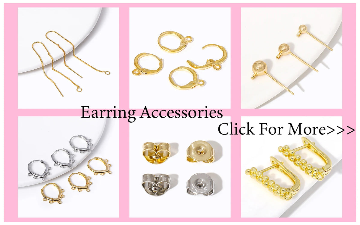 A collection of various gold-colored earring accessories including hoops, studs, and chains for crafting.