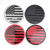 Four by four themed round American flag decals in black, white, and red stripes