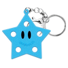 Porte-clés en forme d'étoile bleu vif en silicone avec anneau argenté.