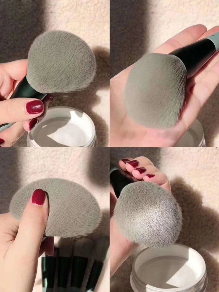 Colección de 13 brochas de maquillaje profesionales, incluyendo para ojos y base, en varios tonos y ángulos