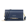 A navy blue women's multi-card shoulder wallet with gold hardware.
