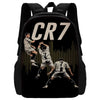 Black backpack featuring a graphic with the text CR7 and a soccer player silhouette.