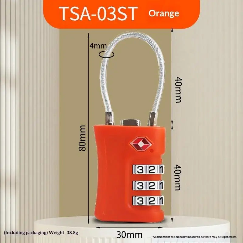 Oranger TSA-03ST tragbares Reisegepäckschloss mit weißem Kabel und nummerierten Drehknöpfen