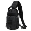 Black tactical chest bag with a padded shoulder strap shown from the back.