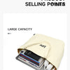 A beige Lee oxford cloth tote bag is shown with various electronic devices and accessories inside.