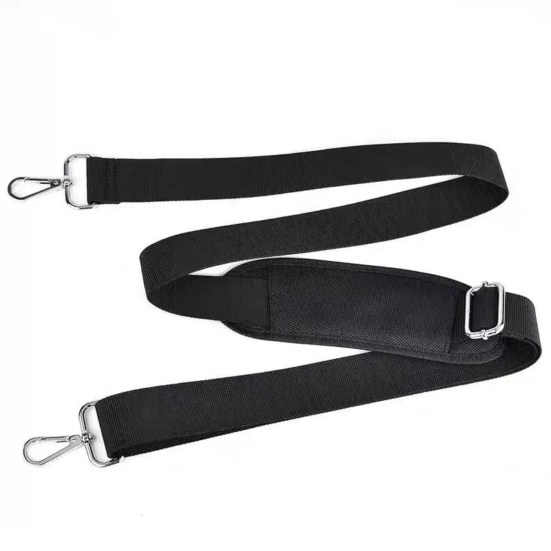Black adjustable nylon shoulder strap with metal clasps for bags and briefcases
