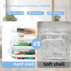 Comparison of a hard shell and soft shell foldable PET zipper storage pouch for travel and organization