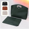 A dark green premium leather laptop briefcase shown with a matching folio cover and color options.