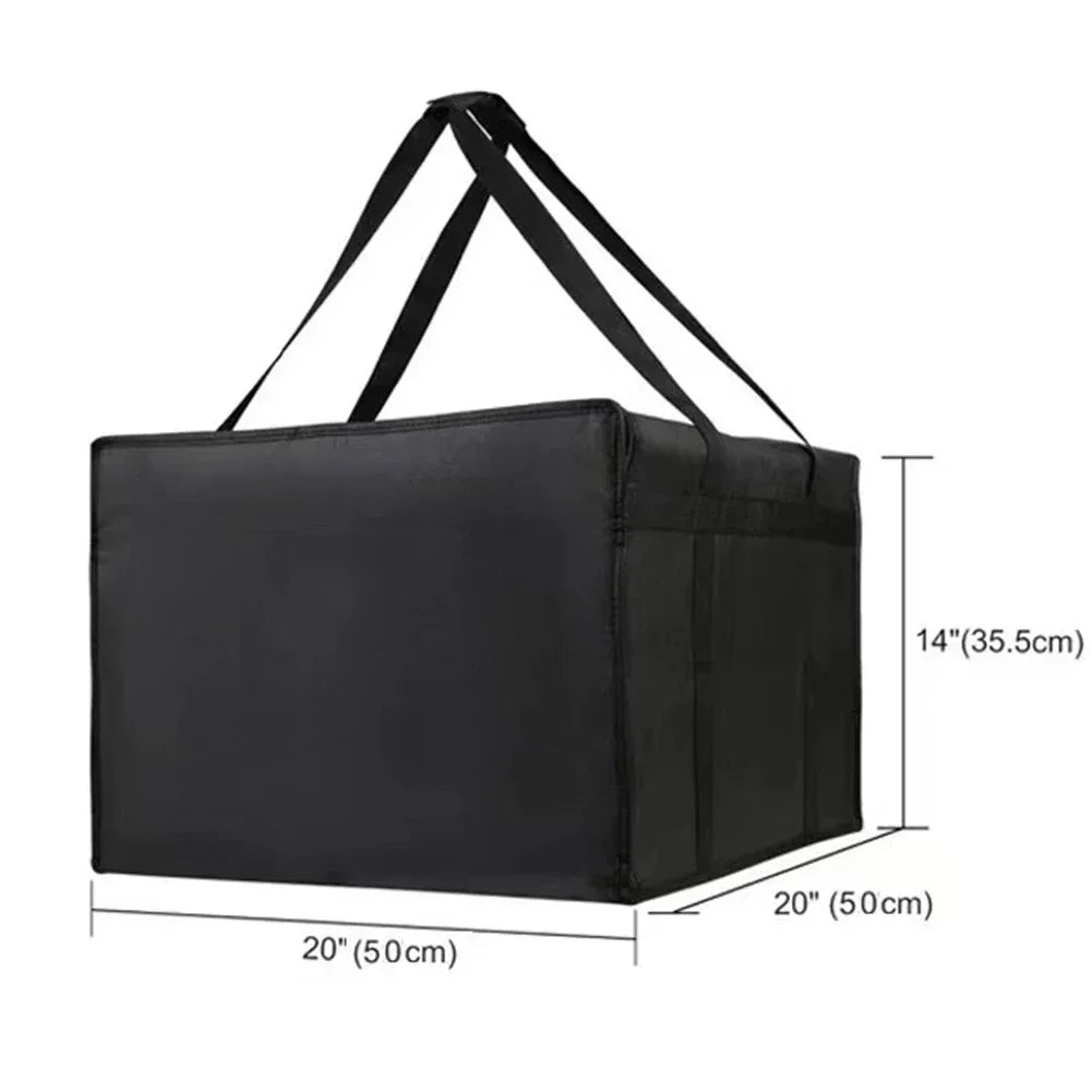 Black insulated non-woven pizza delivery bag with black carrying straps