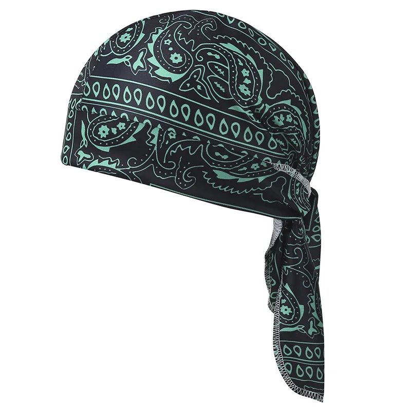 Black and teal paisley print adjustable pirate style sports headband