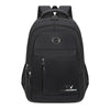 Black unisex double-shoulder travel backpack with multiple compartments and straps