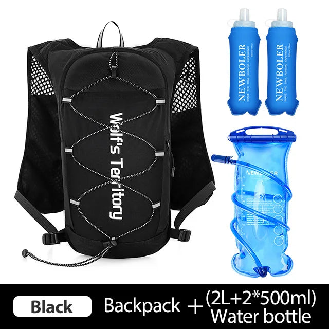 Black backpack and 2L water bottle set for lightweight hydration running