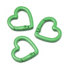 Three green heart-shaped metal spring clasps for DIY jewelry and keychains