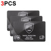 Three black RFID blocking cards with a stop symbol and RFID/NFC contactless text