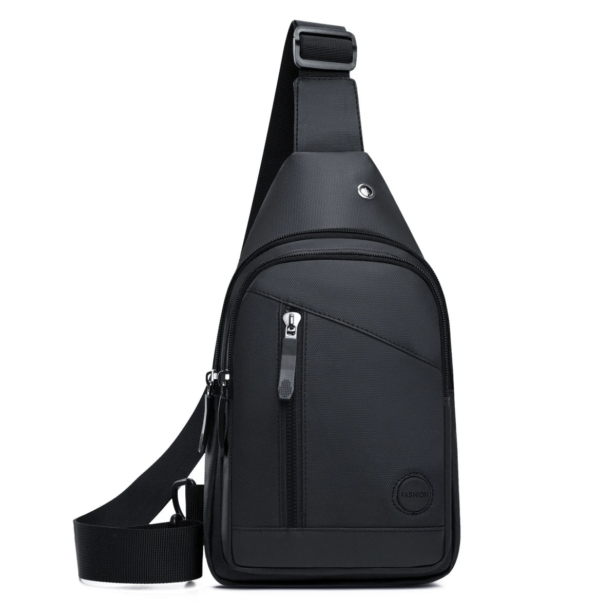 Black men's adjustable chest crossbody sling bag with a black strap
