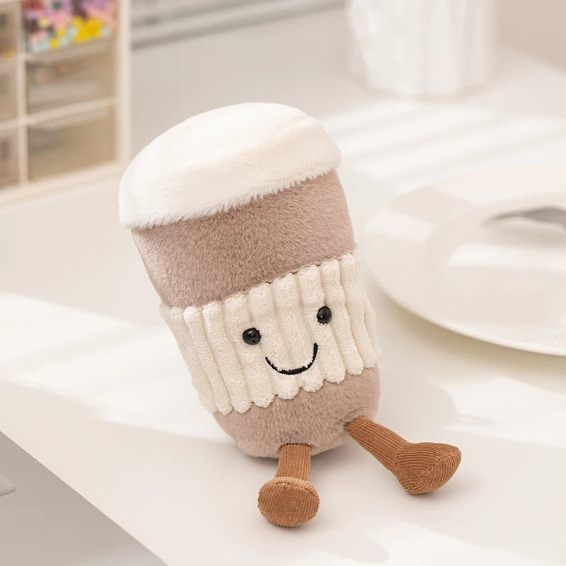 A beige cartoon character plush decor shaped like a cylinder with a white fluffy top and brown feet.