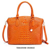 Orange Krokodilmuster-Oberteil mit Henkel und Crossbody-Tasche.