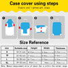 A four-step guide showing how to use a case cover for luggage, including size references for S, M, L, and XL sizes.