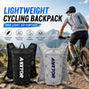 A man wearing a cycling backpack is shown with various lightweight options for cycling and outdoor activities.