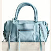 Light blue retro motorcycle PU leather crossbody shoulder bag with a handle