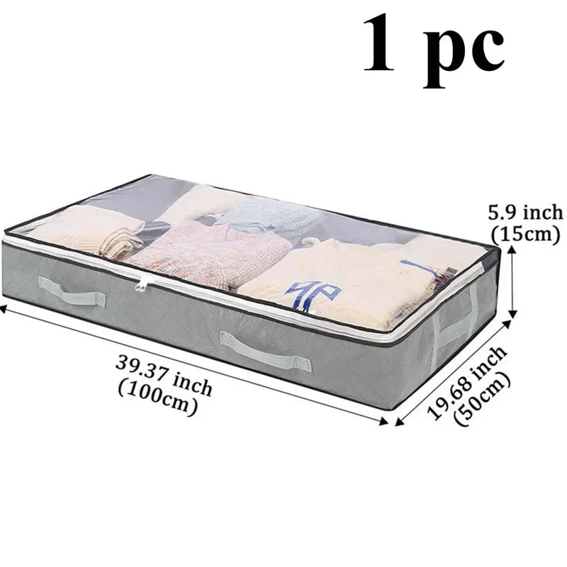 A rectangular dustproof under bed storage box lined with fabric, shown from the side.