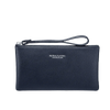 Dunkelblaue minimalistische PU-Leder-Geldbörse mit Reißverschluss für Karten und Handy mit klarem strukturiertem Rand
