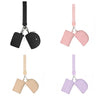 A set of dual zip keychain wallets in black, pink, and beige colors.