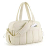 A cream-colored versatile large capacity travel and fitness bag with padded straps.