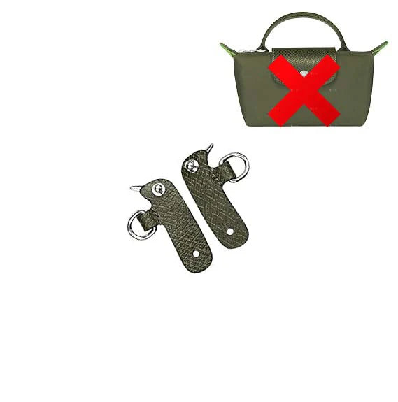 A dark olive green leather crossbody strap with a red cross design.