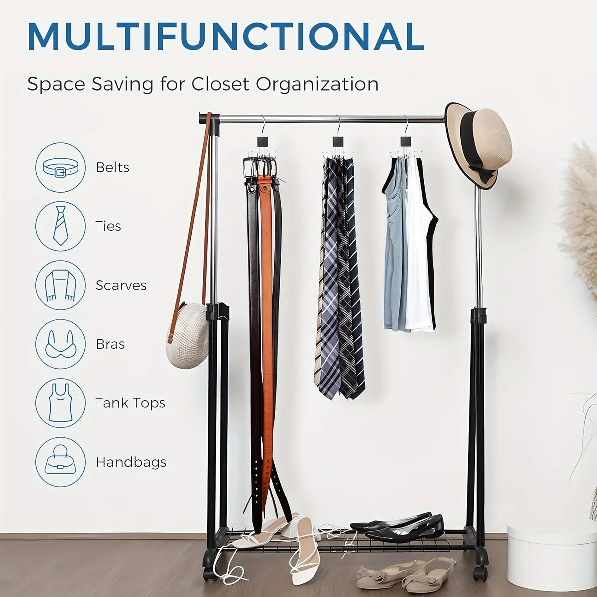 Schwarzes multifunktionales rotierendes Aufhängegestell für Gürtel, Krawatten, Schals, BHs und Tanktops