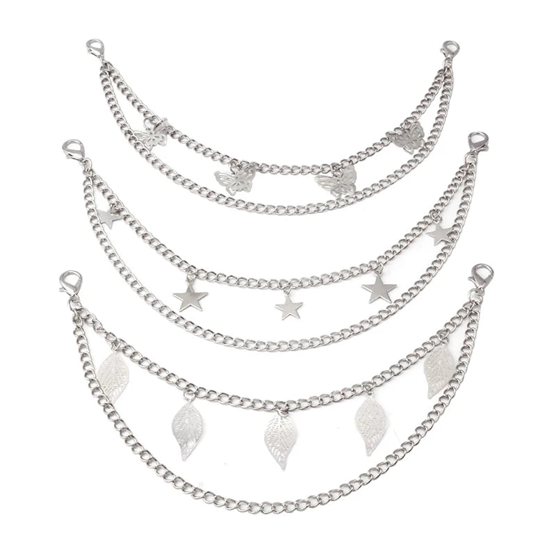 Silver multi-layer chain strap with various pendants for bags