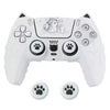 White silicone grip cover for a PlayStation controller featuring a cat design.