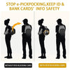 Comparison showing protection against e-pickpocketing with and without an RFID blocking card.