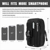 Black tactical utility pouch for smartphones with a MOLLE strap and various phone sizes shown.