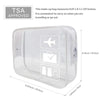 A clear plastic make-up bag measuring 8.07 x 6.1 x 1.97 inches with icons for travel and toiletries.