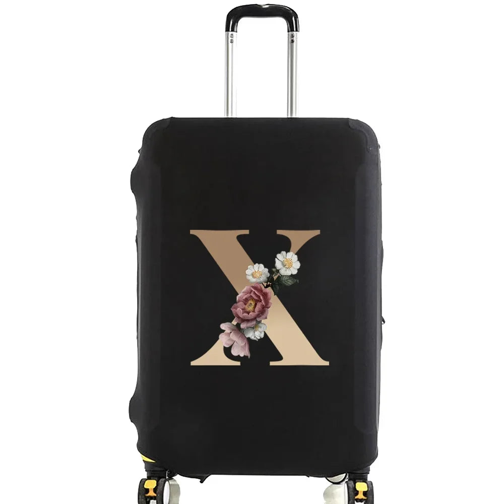 Black premium elastic luggage protective cover with a gold letter X design
