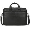 Black vintage genuine leather briefcase with a handle and shoulder strap.