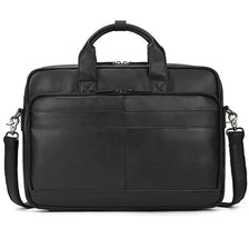 Schwarzes Vintage-Ledertasche mit Griff und Schulterriemen.