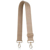 A beige nylon crossbody bag strap with a gold-toned buckle and metal loop.
