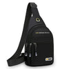 Black men's casual multi-pocket shoulder bag with a strap and gold accent.