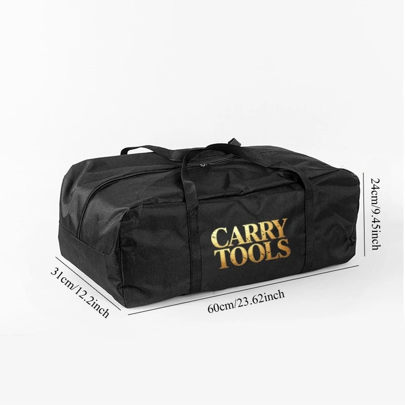 Black durable Oxford fabric storage tote labeled Carry Tools with dimensions 60cm x 23.62inch.