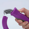 A hand holds a purple D-Type portable grocery bag carrier with a gray opening, showing the device's design.