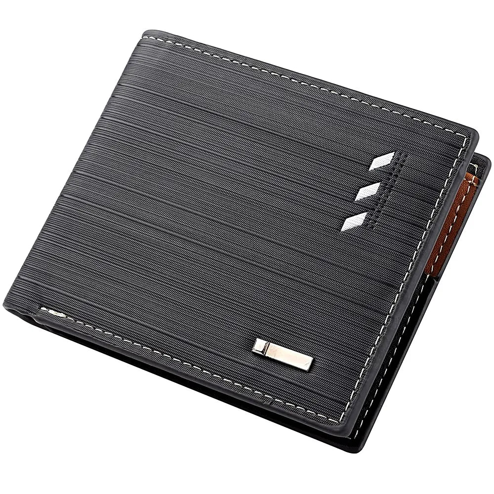 A black men's stripe multi-function wallet shown from above.