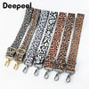 A set of leopard print adjustable crossbody straps for bags shown in various shades of brown and black.