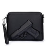 Black men's embossed crossbody clutch bag with a gun silhouette design